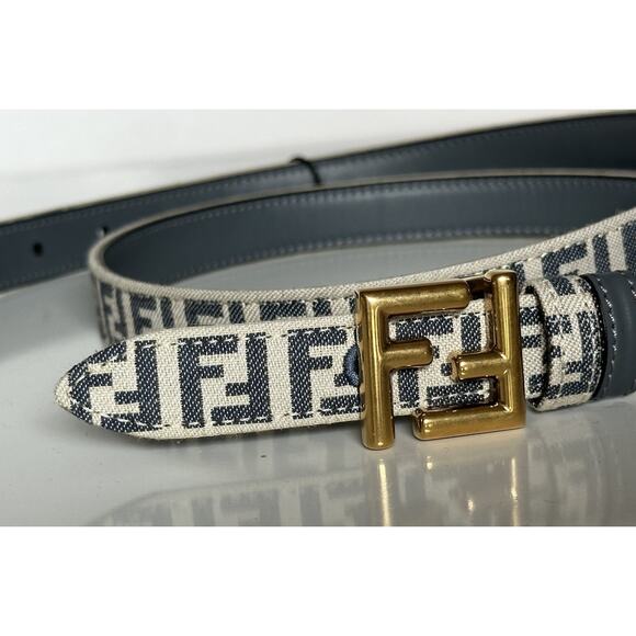 Fendi FF Gold Buckle Reversible Slim Gray Belt 85/34 Italy 8C0719 NWT $550 - Picture 3 of 8